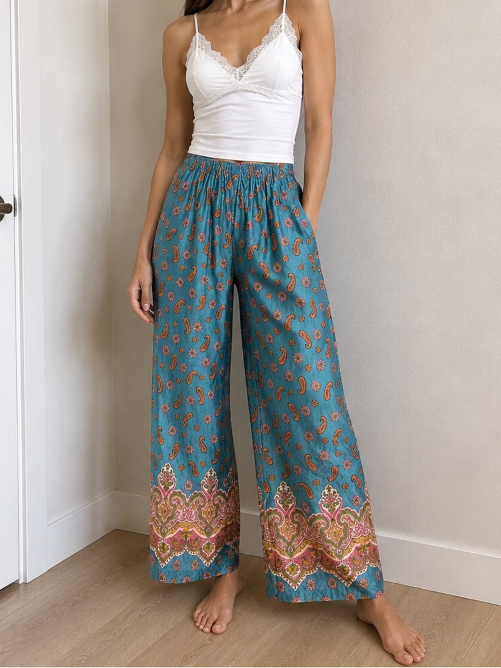 Vintage Sears 60s 70s Psychedelic Flower Power Wide Leg paisley print pants XS 0